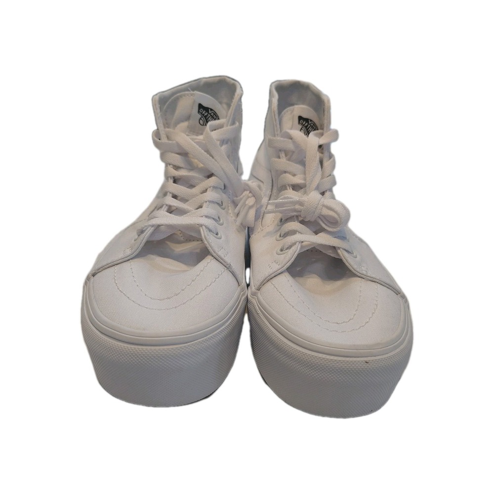 Vans Sk8 Hi Stacked Unisex Triple White Skate Shoes Canvas Platform NEW - Picture 2 of 16